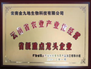 2012年荣获 云南省省级重点龙头企业